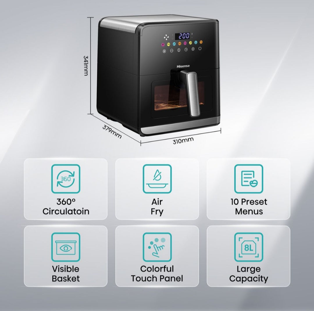 Hisense 8L Air Fryer with Digital Touch Control & Visible Cooking Window