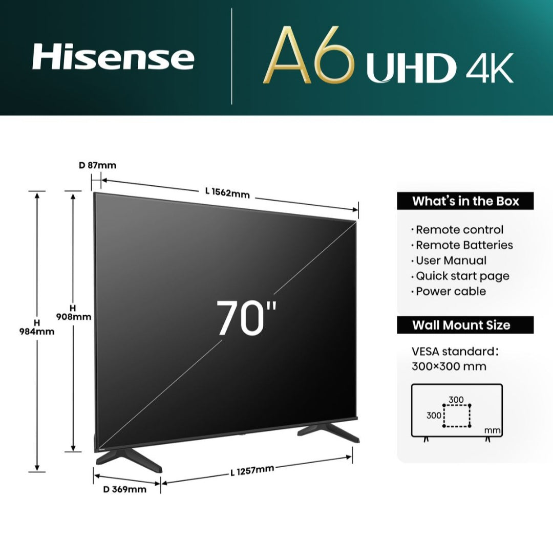 Hisense 70" A6N 4K UHD Smart TV with HDR & Dolby Vision