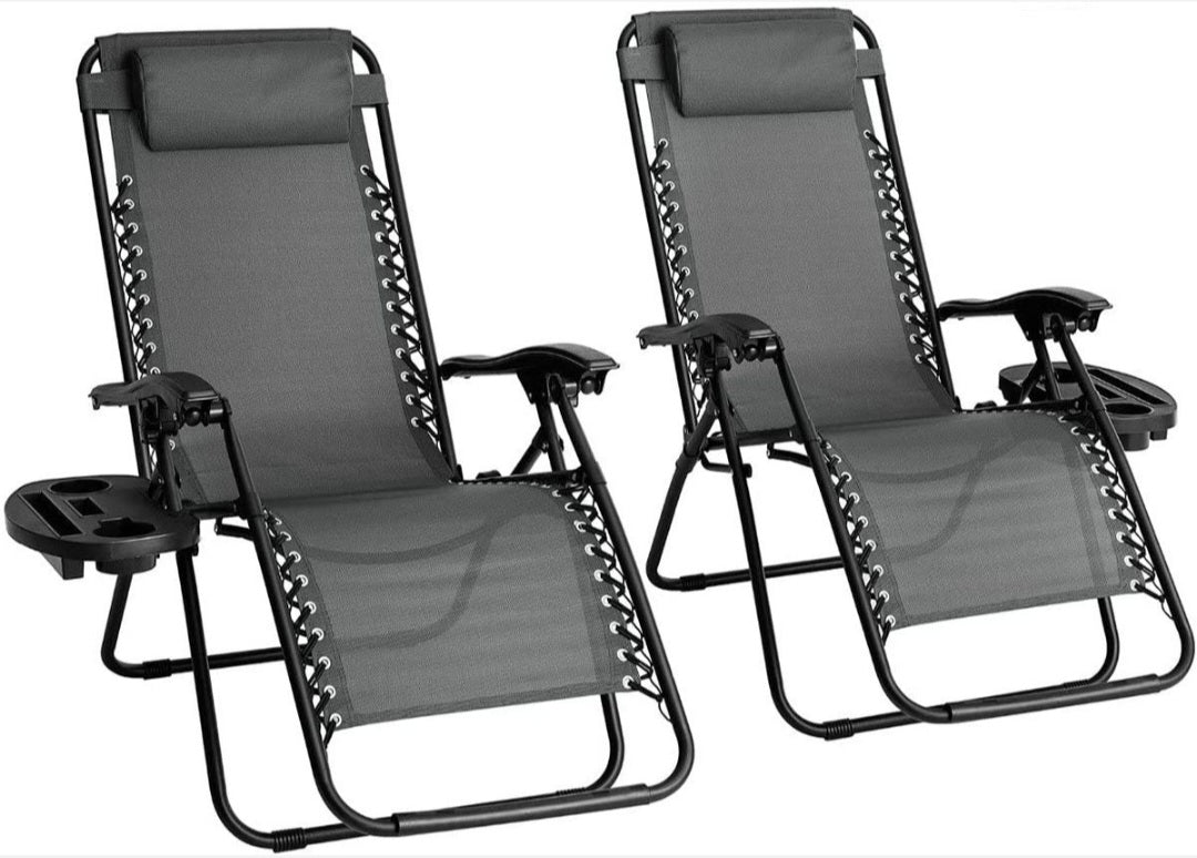 Anchor 2 Sun Lounger Zero Gravity Folding Chair w/ Cell Cup Holder - Grey