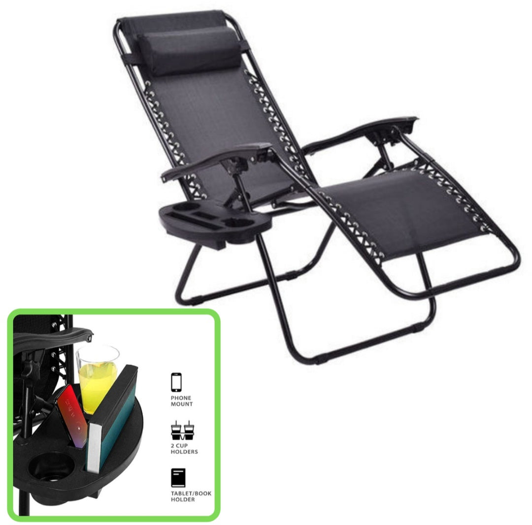 Anchor 2 Sun Lounger Zero Gravity Folding Chair w/ Cell Cup Holder - Grey