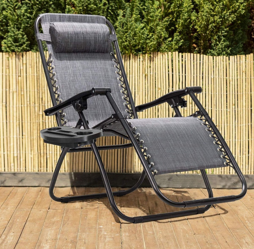 Anchor 2 Sun Lounger Zero Gravity Folding Chair w/ Cell Cup Holder - Grey