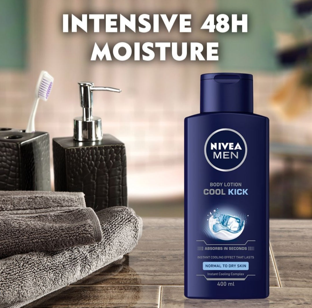 NIVEA MEN Cool Kick Body Lotion with Instant Cooling Complex, 6x400ml