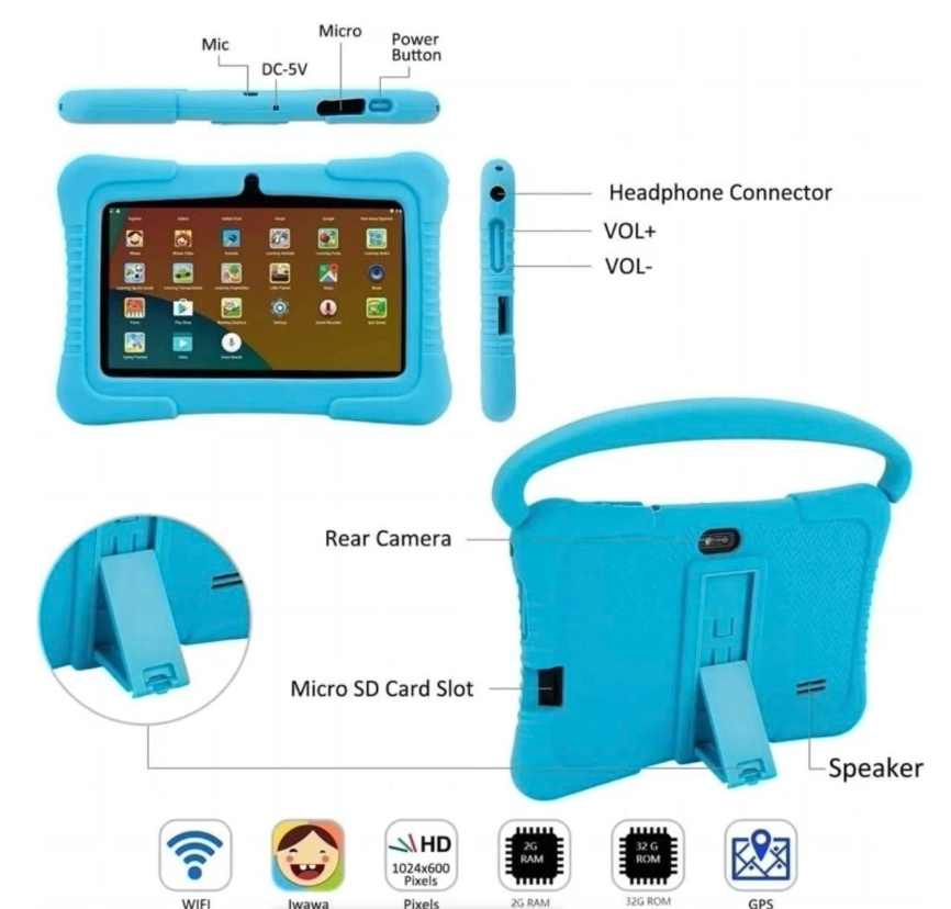 7" Kids Educational Tablet - Blue