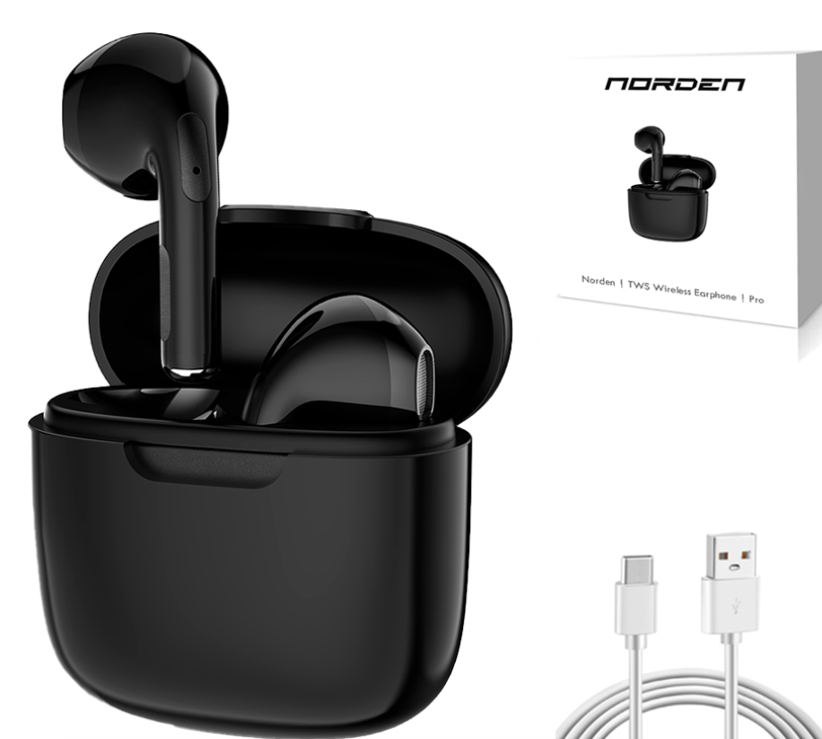 Norden Pro TWS Wireless Earphones, Bluetooth 5.0 Earbuds & Charging Case - Black