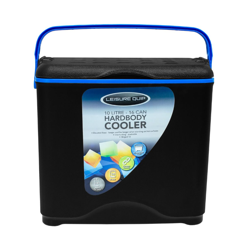 Leisure Quip Hard Body Cooler Box Black - Blue Inner- Capacity 10L /16 Cans