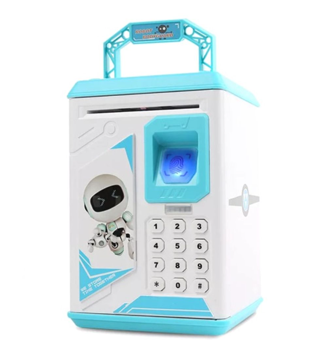 Robot Piggy Bank Kids ATM Electronic Fingerprint Password Money Safe