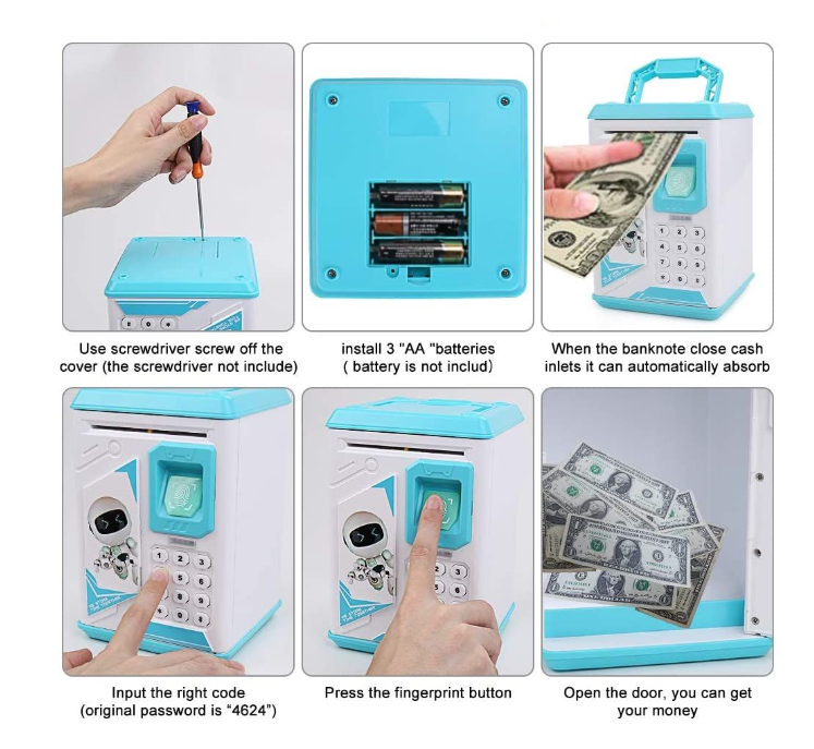 Robot Piggy Bank Kids ATM Electronic Fingerprint Password Money Safe