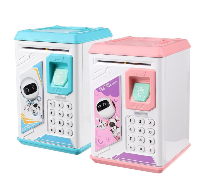 Robot Piggy Bank Kids ATM Electronic Fingerprint Password Money Safe