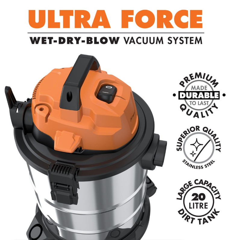 Bennett Read Ultra Force 20L Wet & Dry Vacuum Cleaner - Stainless Steel