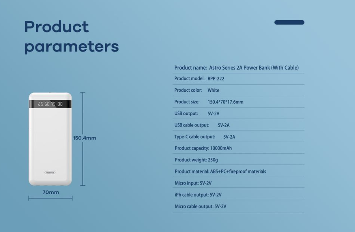 Remax Power Bank Fast Charging - Built In Type C Cable Apple iPhone Cable