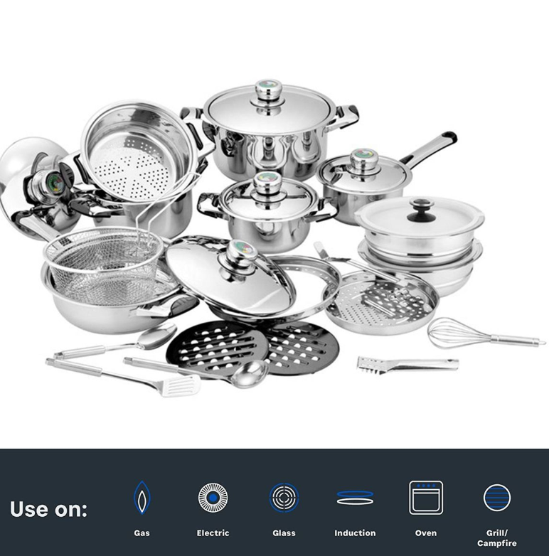 Bon Voyage - 27 Pieces stainless steel cookware Heavy Bottom Pots Set