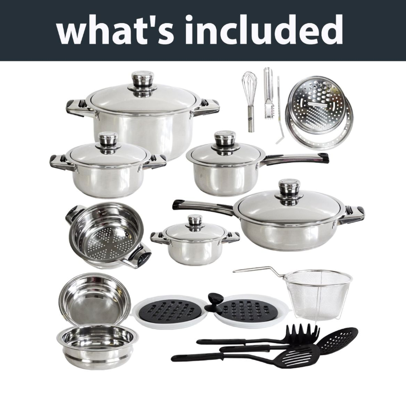 Bon Voyage - 27 Pieces stainless steel cookware Heavy Bottom Pots Set