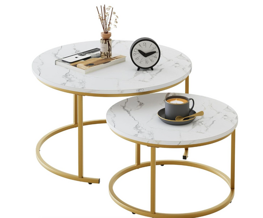 Round Coffee Table Nesting Coffee End Tables Stacking Side Tables - Set of 2