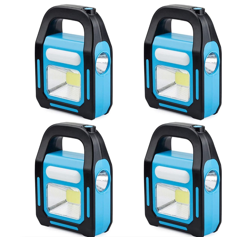 3 in 1 Solar USB Rechargeable Brightest COB LED Camping Lantern-Blue 4Pack