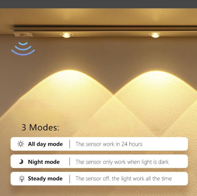 Motion Sensor Light 3 Colour, Dimmable Cat Eye Rechargeable Light Bar -60cm - 3 Pack