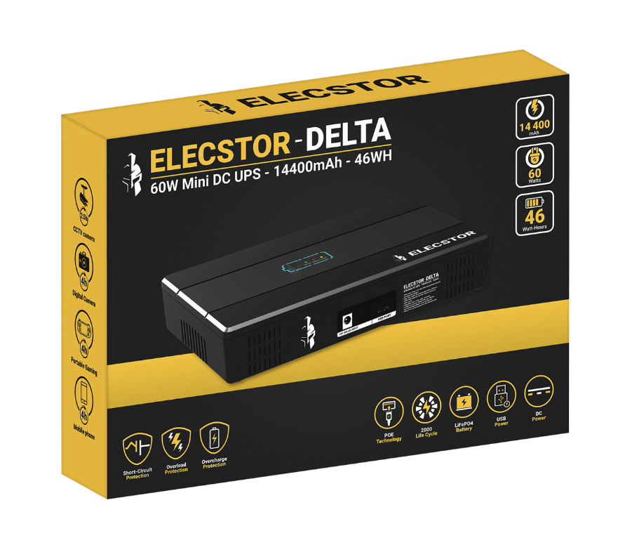 Elecstor 60W LiFePO4 Mini UPS with POE or Portable Powerbank