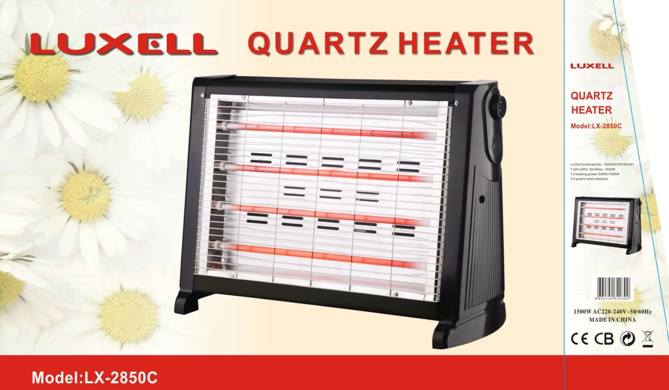 LUXELL - 4 Quartz Bar Heater with Safety Switch - 1500W - LX2850C - Black