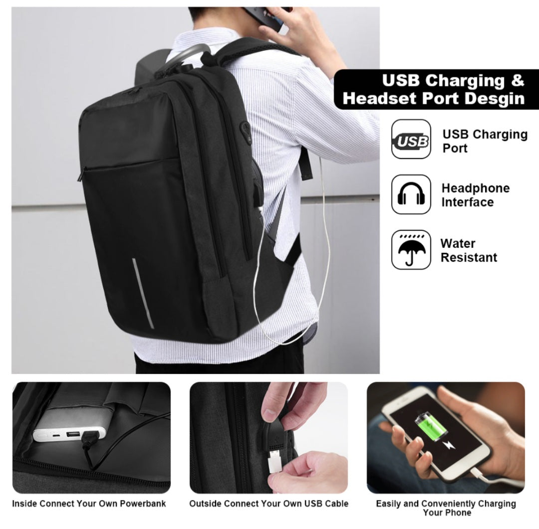 Anti-Theft Backpack Laptop Bag with USB Charging &Headphone Port & Lockable